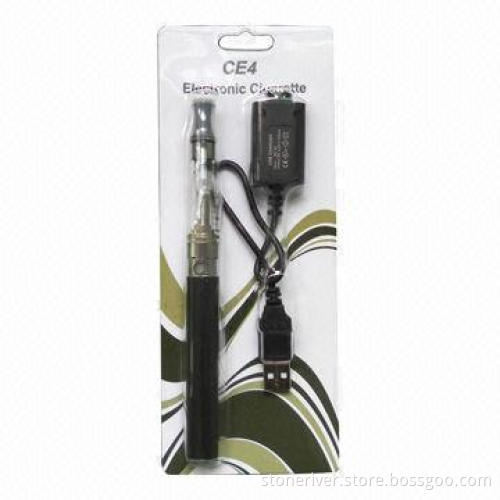 Electronic cigarette with transparent CE4 atomizer/USB charger/blister card package